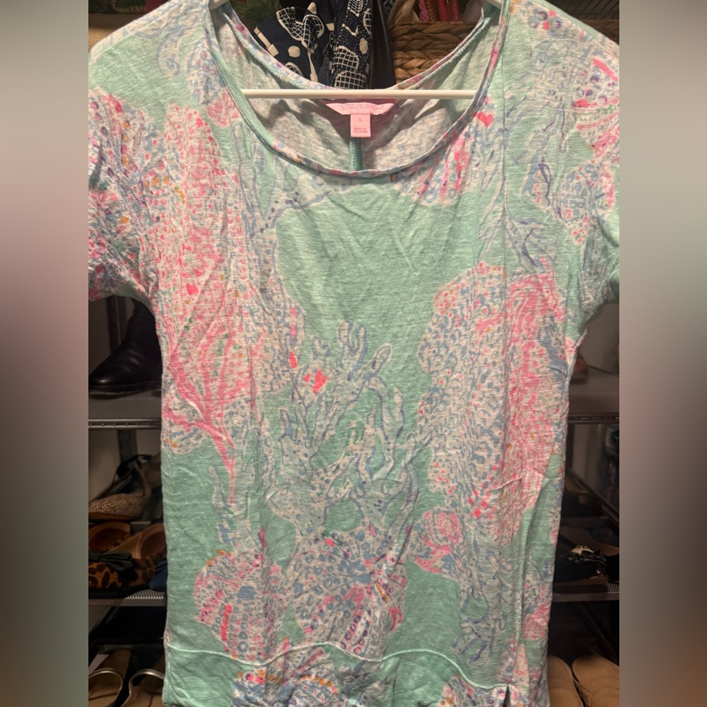 Lilly Pulitzer Mint Green Floral Linen Tee